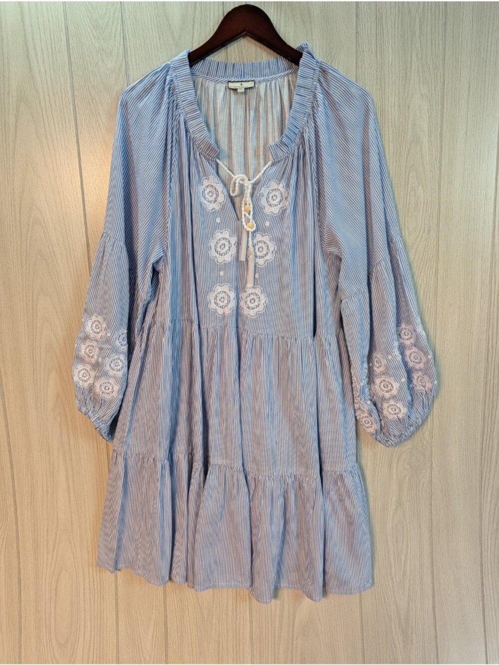 Tuckernuck Blue Striped Crawford Dress XXL Floral Tiered Mini Short Sleeve